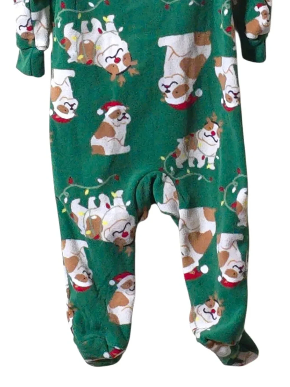 Carter’s Bulldog Christmas Footie Pajamas 3-6M Green Holiday Sleeper Baby